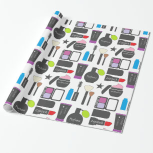 Funky Makeup Collage Wrapping Paper