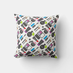 Funky Makeup Cosmetics Collage Pattern Cushion