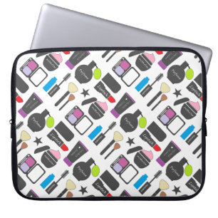 Funky Makeup Cosmetics Collage Pattern Laptop Sleeve
