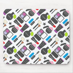Funky Makeup Cosmetics Collage Pattern Mouse Pad
