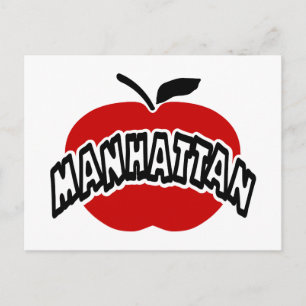 Funky Manhattan Outline Cut Out Of Big Red Apple Postcard