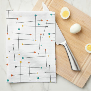Funky Mid Century Lines And Dots Pattern Tea Towel