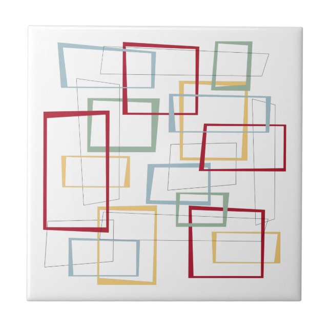 Funky Mid-century Modern Squares Ceramic Tile (Front)