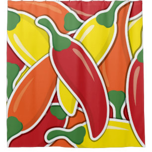 Funky mixed chilli peppers shower curtain