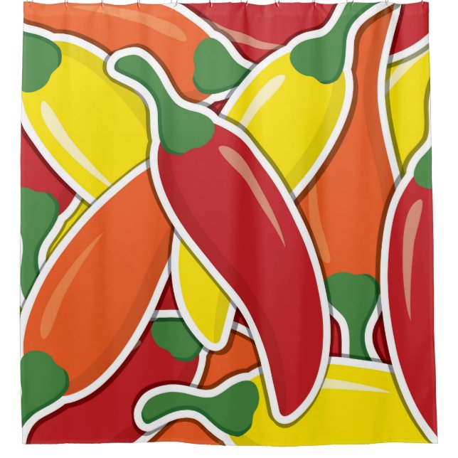 Funky mixed chilli peppers shower curtain (Front)