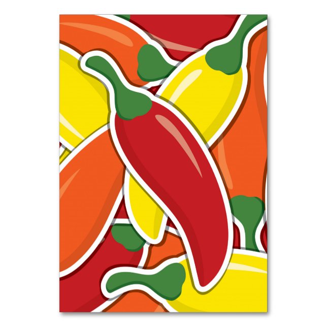 Funky mixed chilli peppers table number (Front)