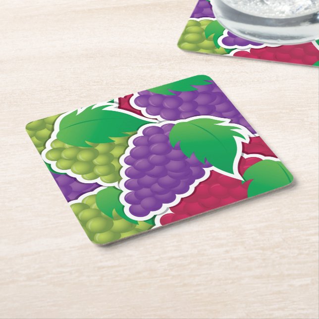 Funky mixed grapes square paper coaster (Angled)