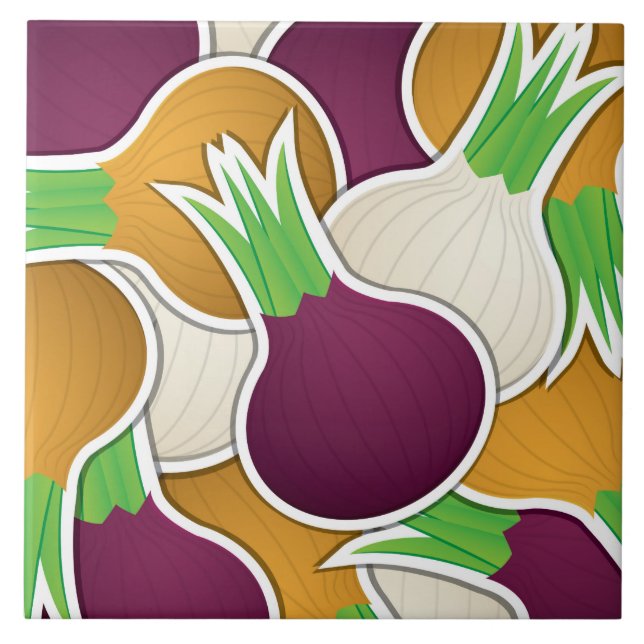 Funky mixed onions ceramic tile (Front)