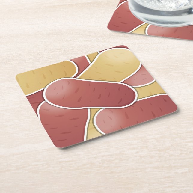 Funky mixed potato square paper coaster (Angled)