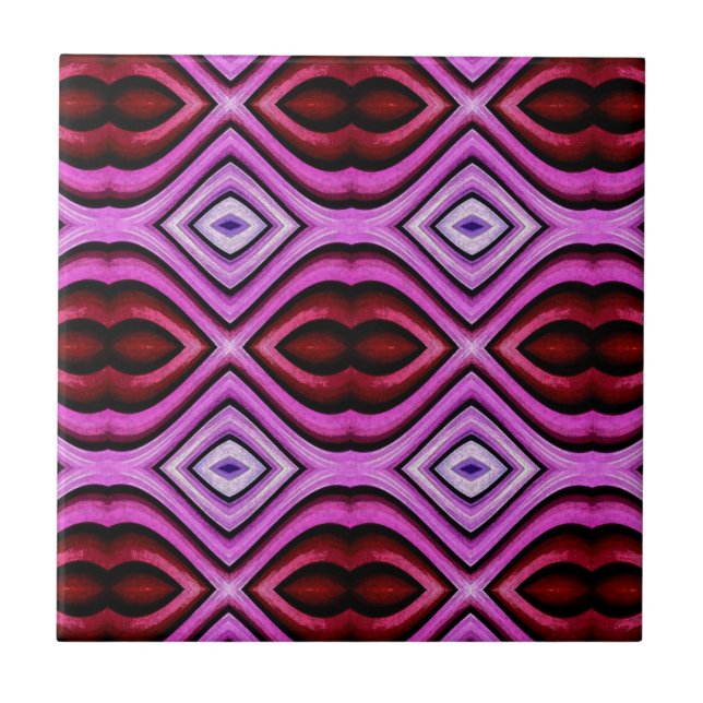 Funky modern Artistic Valentine Lips Pattern Ceramic Tile (Front)