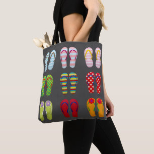 Funky modern fashion flip flops colourful sandals tote bag