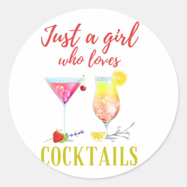 Funky Modern Just A Girl Who Loves Cocktails Classic Round Sticker (Front)