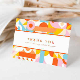 Funky Modern Orange Tiny Human Shindig Baby Shower Thank You Card