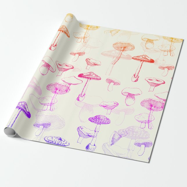 Funky Modern Retro  Colourful Mushrooms Wrapping Paper (Unrolled)
