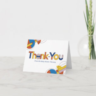 Funky Modern Tiny Human Shindig Baby Shower Thank You Card