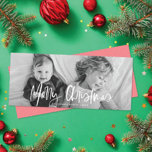 Funky Modern White Calligraphy Script Photo Holiday Card