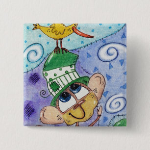Funky Monkey and Banana Bird 15 Cm Square Badge