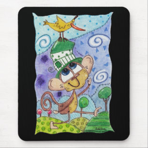 Funky Monkey and Banana Bird Mouse Pad