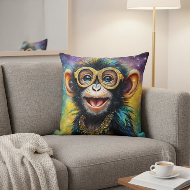 Funky Monkey with Gold Glasses Cushion (Creator Uploaded)