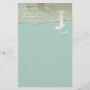 Funky Monogram Stationery Rose Petal Aqua Blue