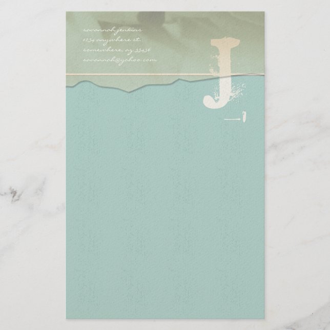 Funky Monogram Stationery Rose Petal Aqua Blue (Front)