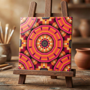 Funky Mosaic Geometric Orange and Pink Backsplash Ceramic Tile