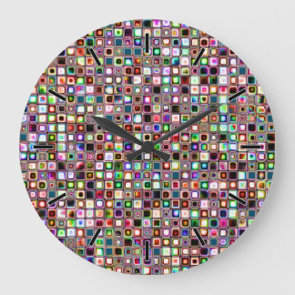 Funky Mosaic Tiles Pattern With Jewel Tones Large Clock