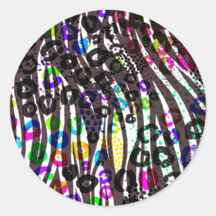 Funky Multi Animal Print Pattern Bright Colours Classic Round Sticker
