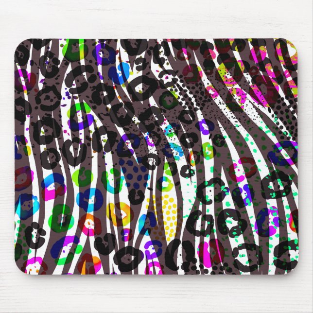 Funky Multi Animal Print Pattern Bright Colours Mouse Pad (Front)