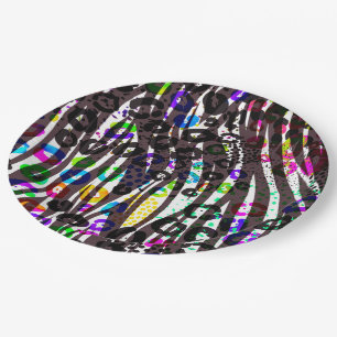 Funky Multi Animal Print Pattern Bright Colours Paper Plate