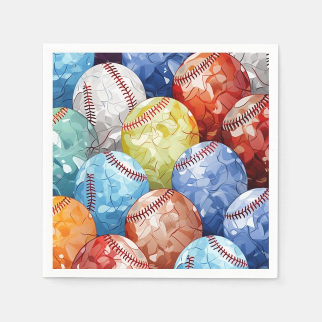 Funky Multi Coloured Baseballs Napkin (Front)