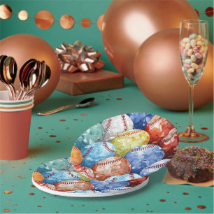 Funky Multi Coloured Baseballs Paper Plate