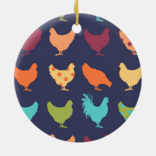 Funky Multi-coloured Chicken Pattern Ceramic Ornament