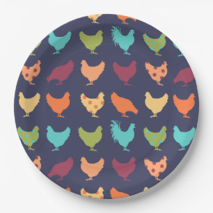 Funky Multi-coloured Chicken Pattern Paper Plate