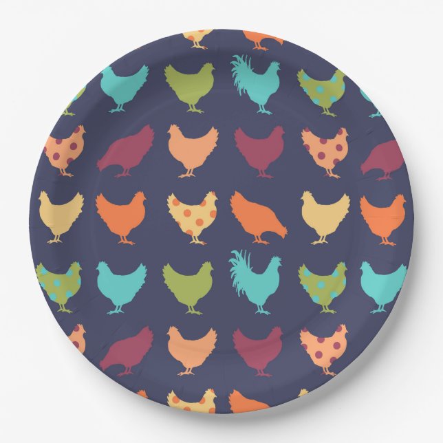 Funky Multi-coloured Chicken Pattern Paper Plate (Front)