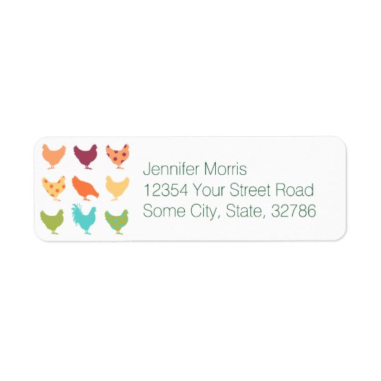 Funky Multi-coloured Chicken Pattern Return Address Label