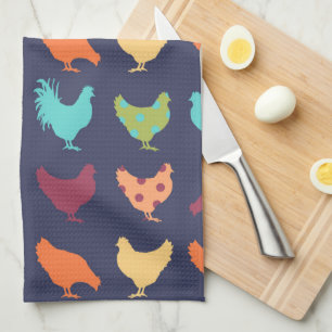 Funky Multi-coloured Chicken Pattern Tea Towel