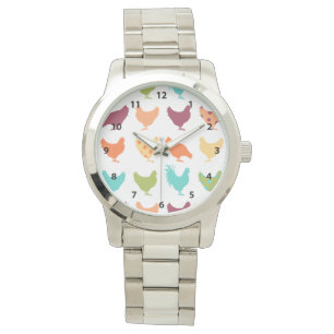 Funky Multi-coloured Chicken Pattern Watch