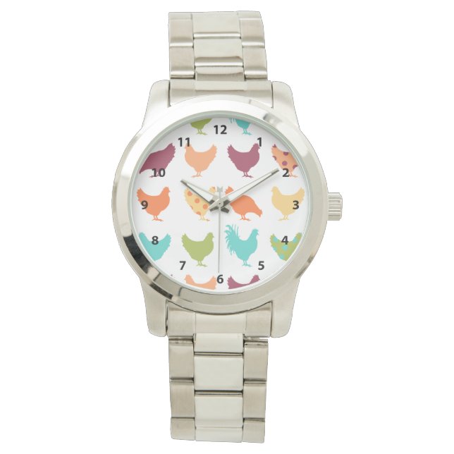 Funky Multi-coloured Chicken Pattern Watch (Front)