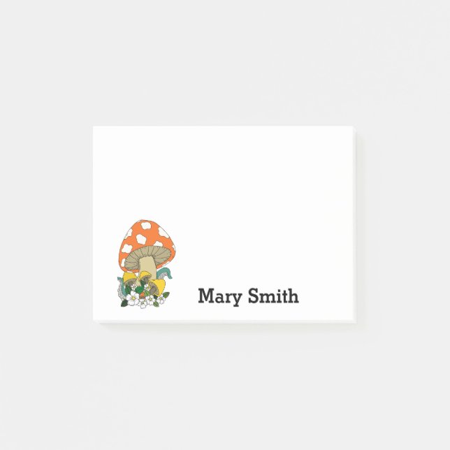 Funky Mushroom Personalised  Post-it Notes (Front)