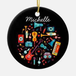 Funky Music colorful musical instruments Ceramic Ornament