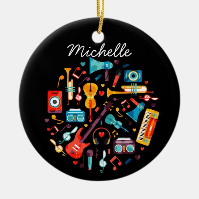Funky Music colourful musical instruments Ceramic Ornament (Front)