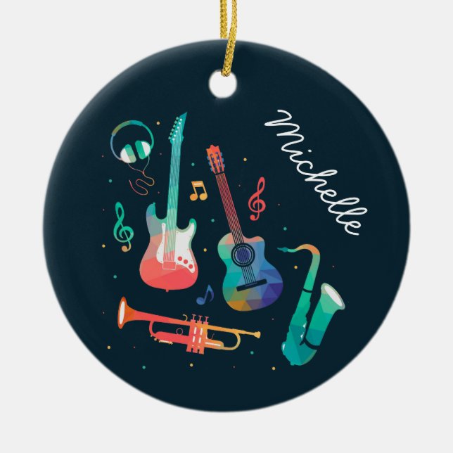 Funky Music colourful musical instruments Ceramic Ornament (Front)