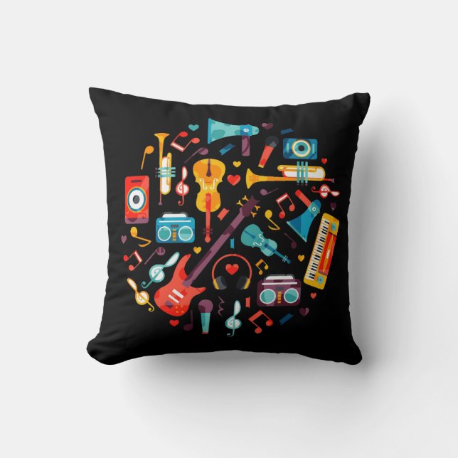 Funky Music colourful musical instruments Cushion (Front)