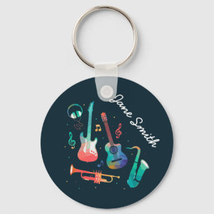 Funky Music colourful musical instruments Key Ring
