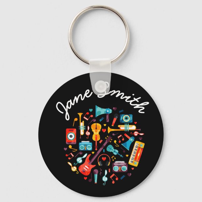 Funky Music colourful musical instruments Key Ring (Front)
