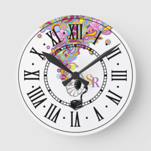 Funky Music Gramophone Retro Round Clock