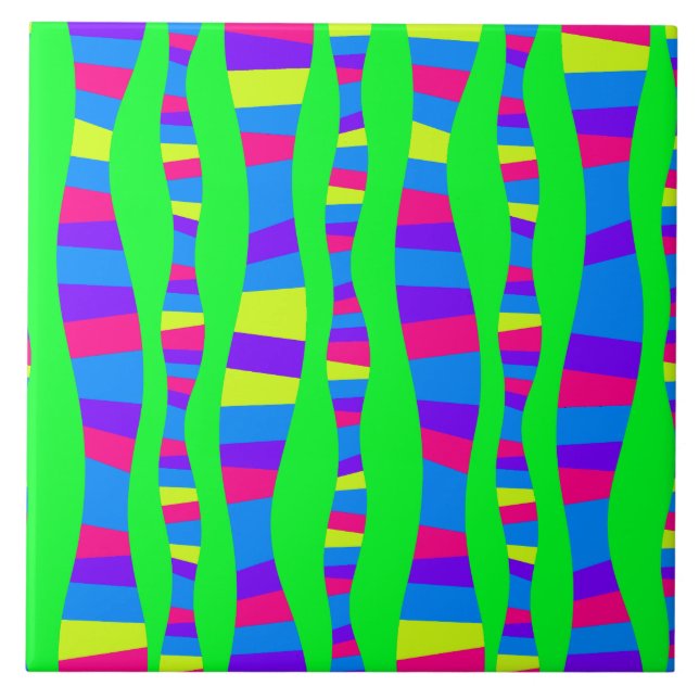 Funky Neon Colours Retro Modern Pattern Ceramic Tile (Front)