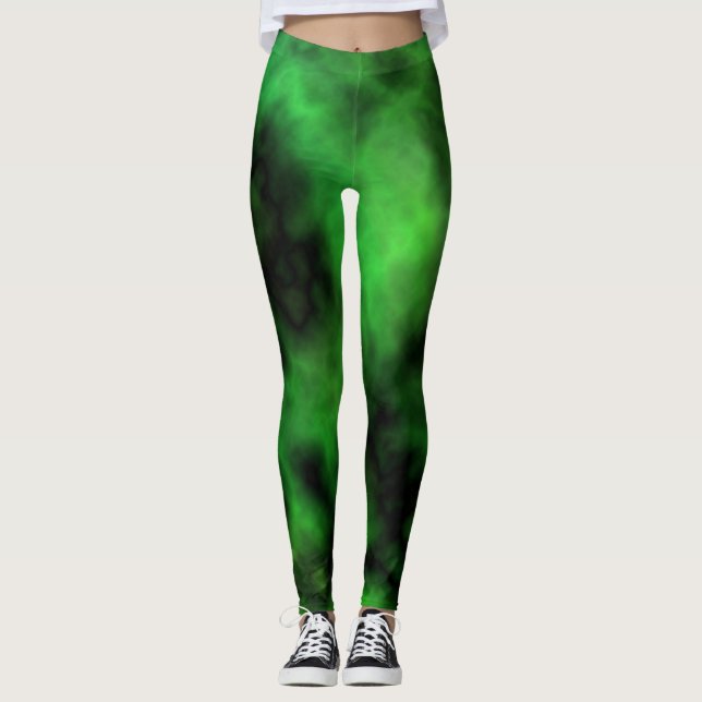 Funky Neon Green Emerald Halloween Abstract Leggings (Front)