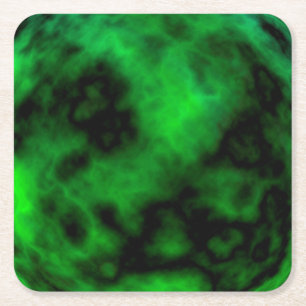 Funky Neon Green Emerald Halloween Abstract Square Paper Coaster